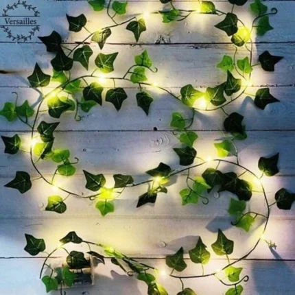 Guirlande lumineuse de feuilles vertes de lierre artificiel