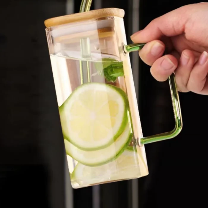 Tasse en Verre Transparent avec Paille