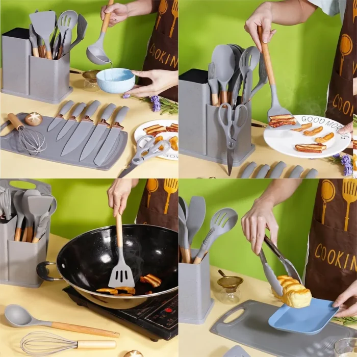 Set d’Ustensiles de Cuisine en Silicone – 19 Pièces