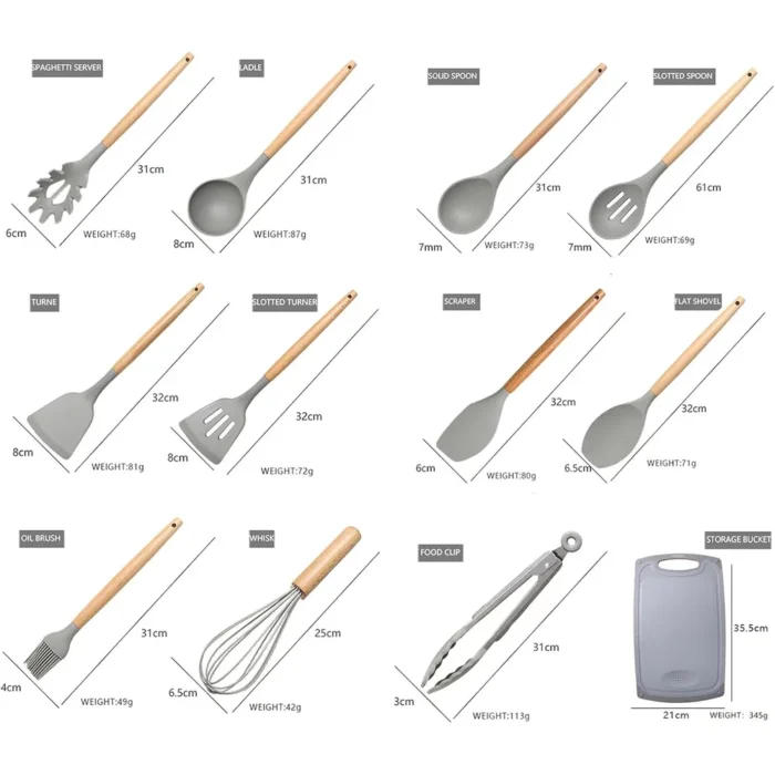 Set d’Ustensiles de Cuisine en Silicone – 19 Pièces