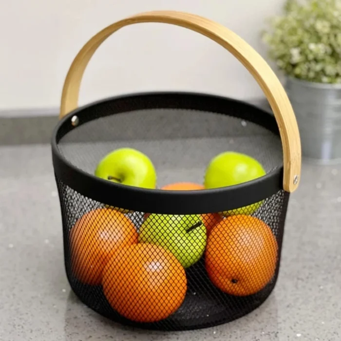 Panier de Rangement en Métal et Bambou
