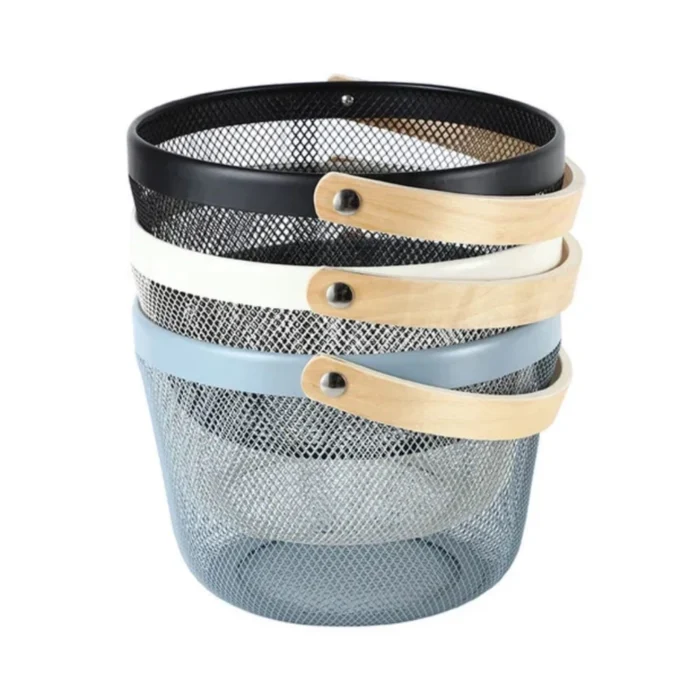 Panier de Rangement en Métal et Bambou