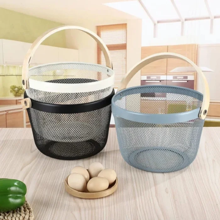 Panier de Rangement en Métal et Bambou